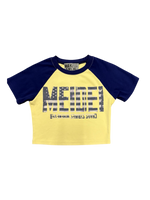 Pastel Yellow & Navy Blue Star spangled MEIDEI Crop Top