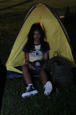 Pastel Yellow & Navy Blue Star spangled MEIDEI Crop Top