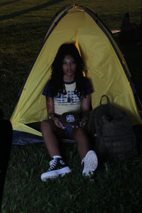 Pastel Yellow & Navy Blue Star spangled MEIDEI Crop Top