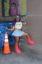 Pastel Yellow & Navy Blue Star spangled MEIDEI Crop Top