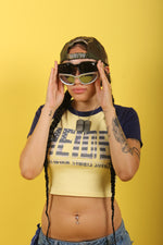 Pastel Yellow & Navy Blue Star spangled MEIDEI Crop Top